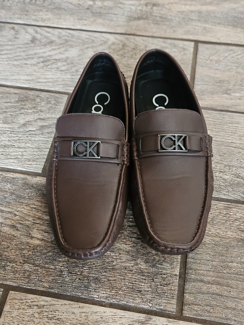 Calvin Klein Men's Brown Leather Slip-On Loafers